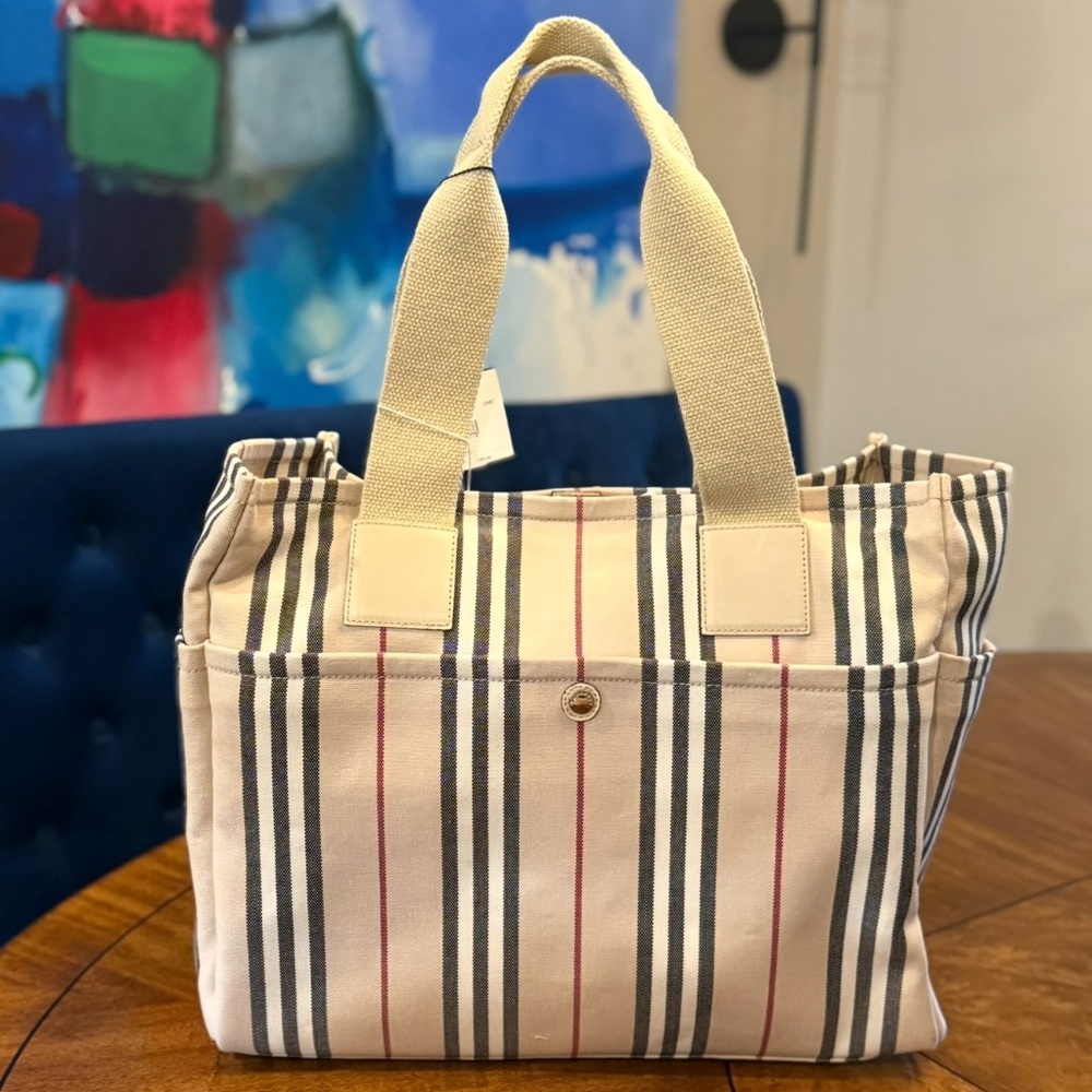 Burberry Large Nova Stripe Canvas Tote – Original Tag Attached